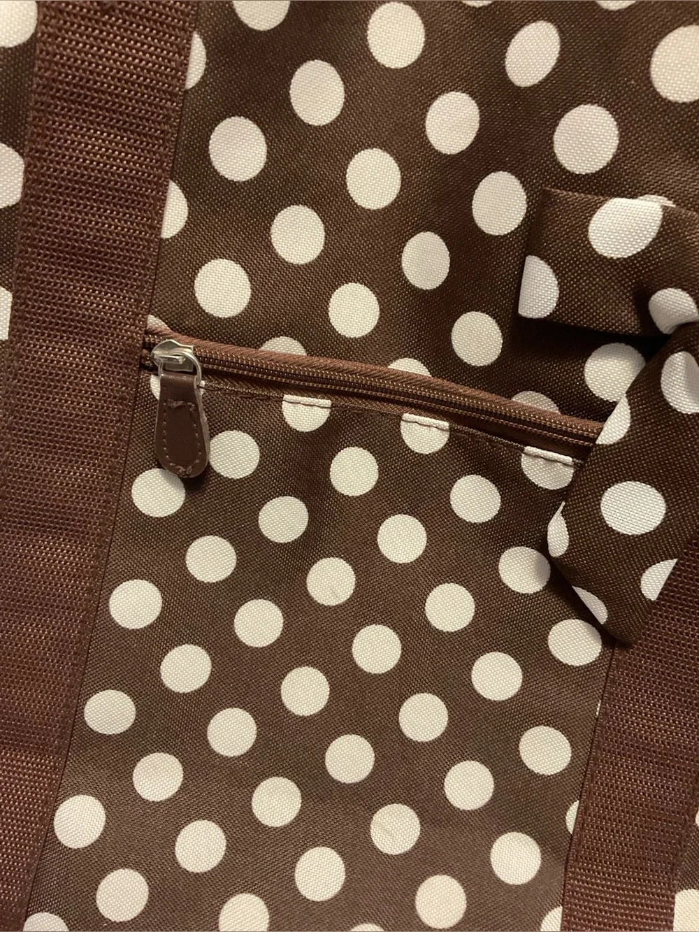 Brown Travel Tote with White Polka Dots